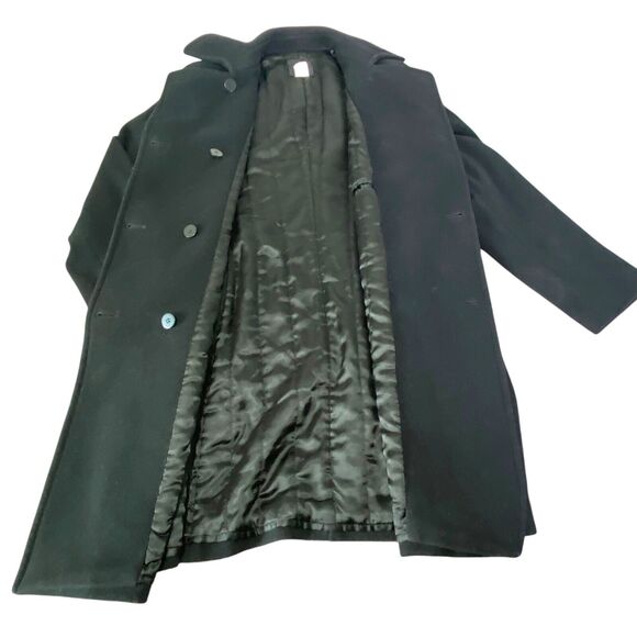 VTG J.Crew Wool Cashmere Double Button Black Coat Quilted Lining Women's Size 6 - Picture 7 of 14